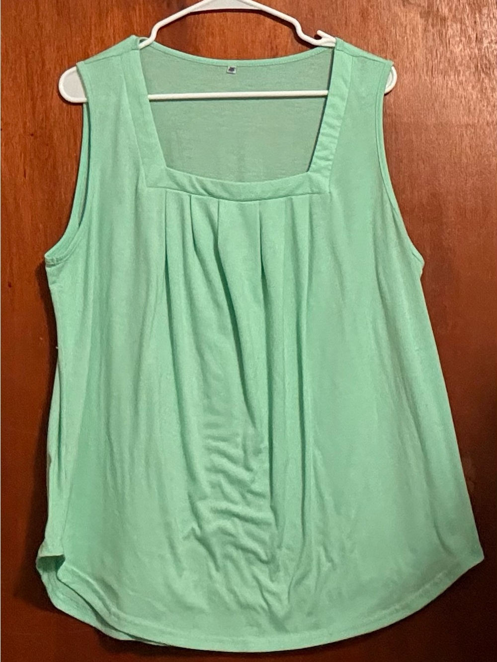 Womens 2XL Mint Green Square Neck Pleated Tank Top Sleeveless Casual Blouse